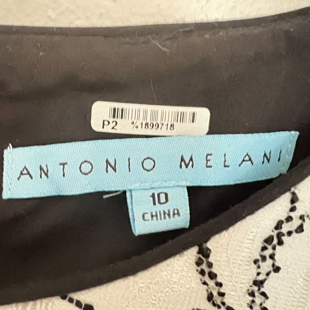 ANTONIO MELANI Sheath Dress 10 Embroidered Cocktail Business Black Ivory - Picture 6 of 9